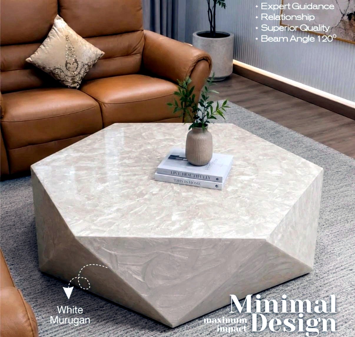 Aura Hexagon Block Table - White Murugan Marble