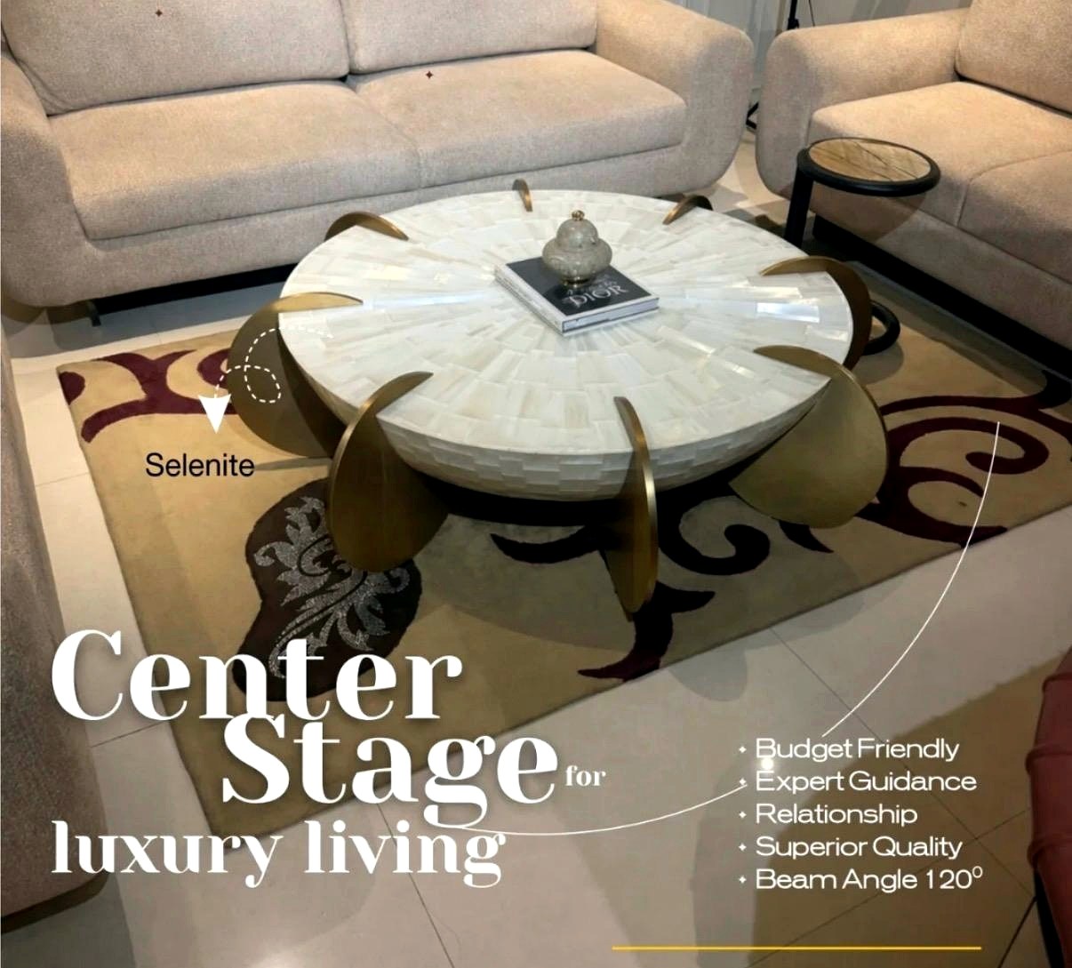Aura Selenite Drum Table - Natural Selenite