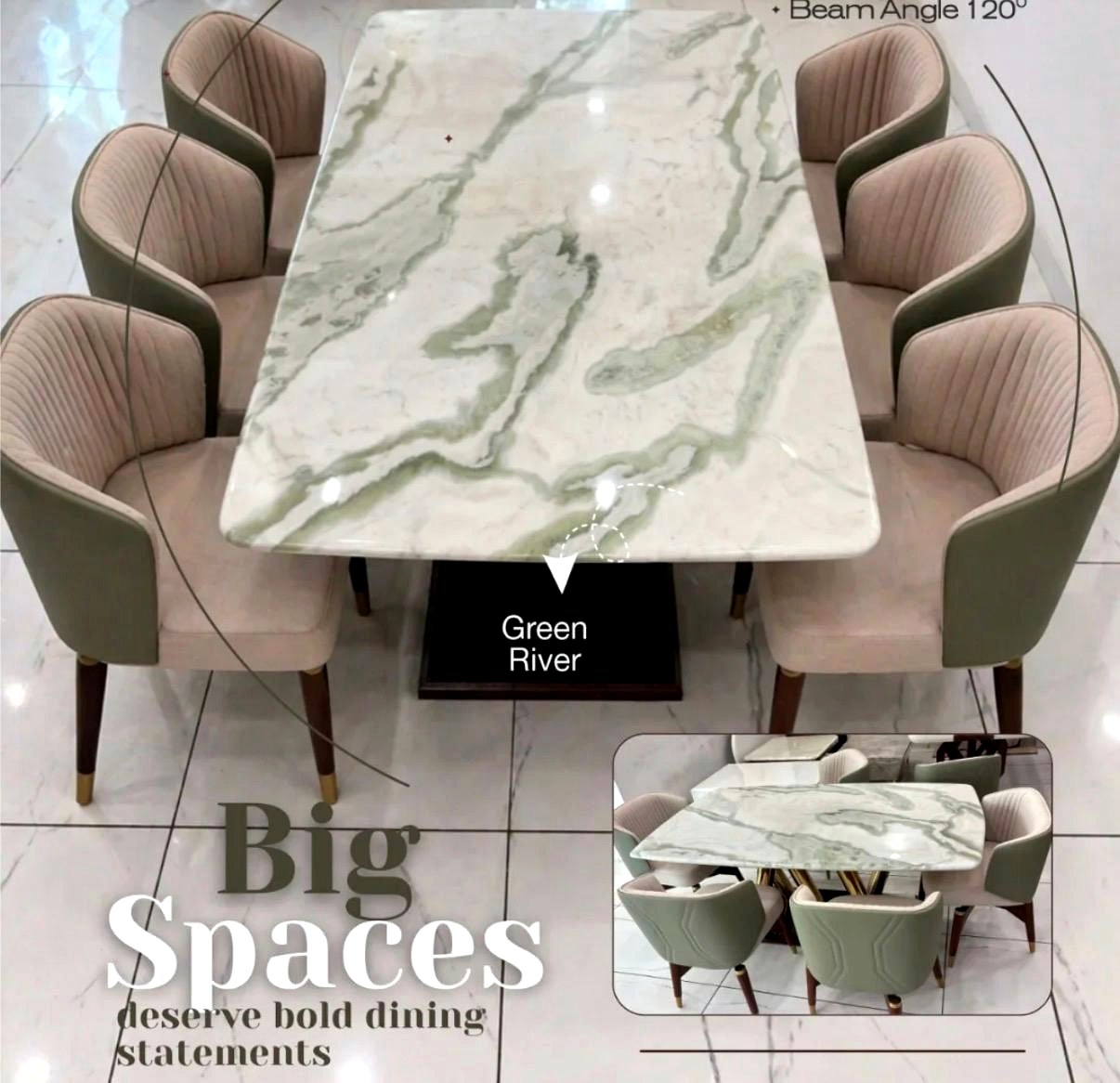 Aura Green River Dining Table - Green River Marble