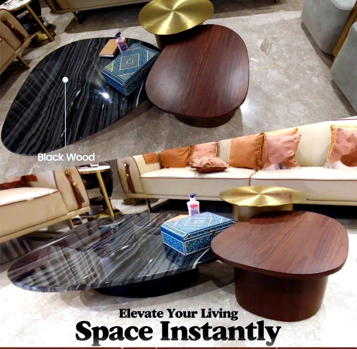 Aura Black Wood Nesting Set - Black Wood Marble + Walnut Veneer