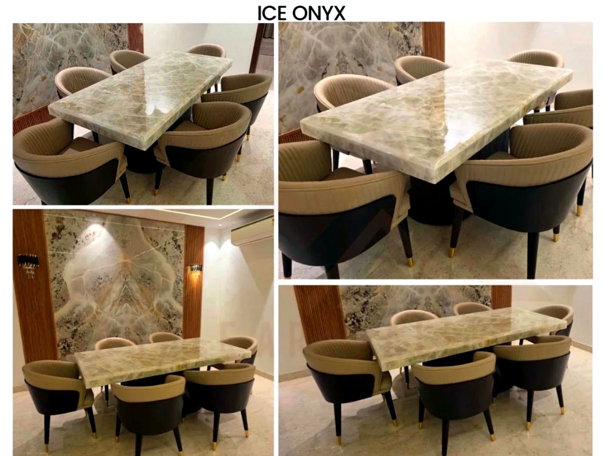 Ice Onyx dining table installations from multiple angles